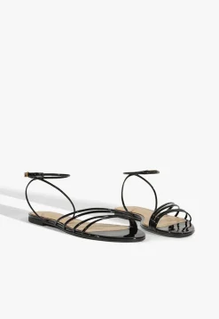 Inez Black Leather Flat Sandal
