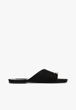 Jodie Black Leather Flat Sandal