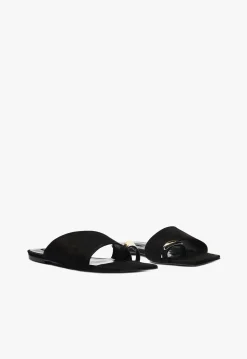 Jodie Black Leather Flat Sandal