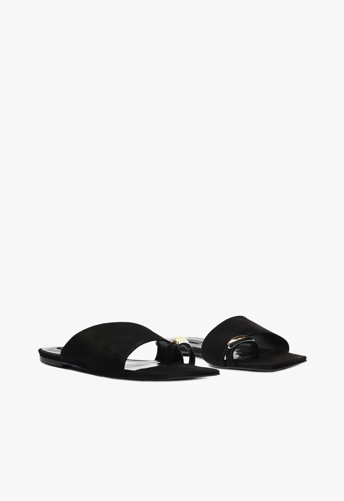 Jodie Black Leather Flat Sandal
