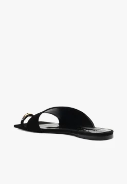 Jodie Black Leather Flat Sandal