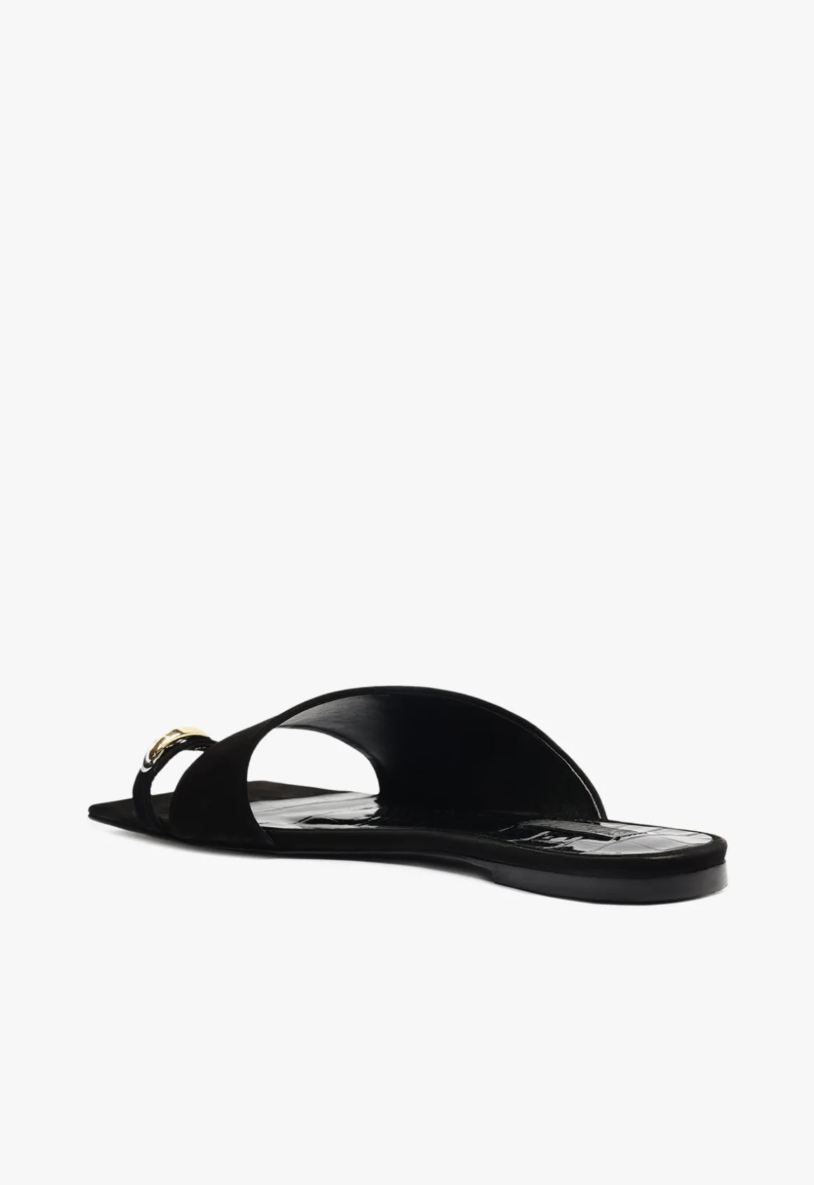 Jodie Black Leather Flat Sandal
