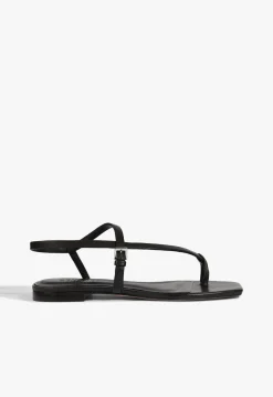 Lisa Black Leather Flat Sandal