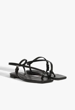 Lisa Black Leather Flat Sandal