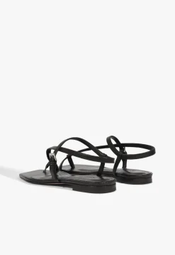 Lisa Black Leather Flat Sandal