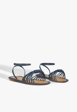Livia Blue Leather Flat Sandal
