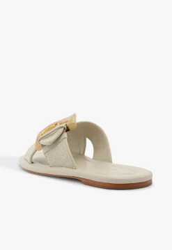 Lois Beige Linen Flat Sandal