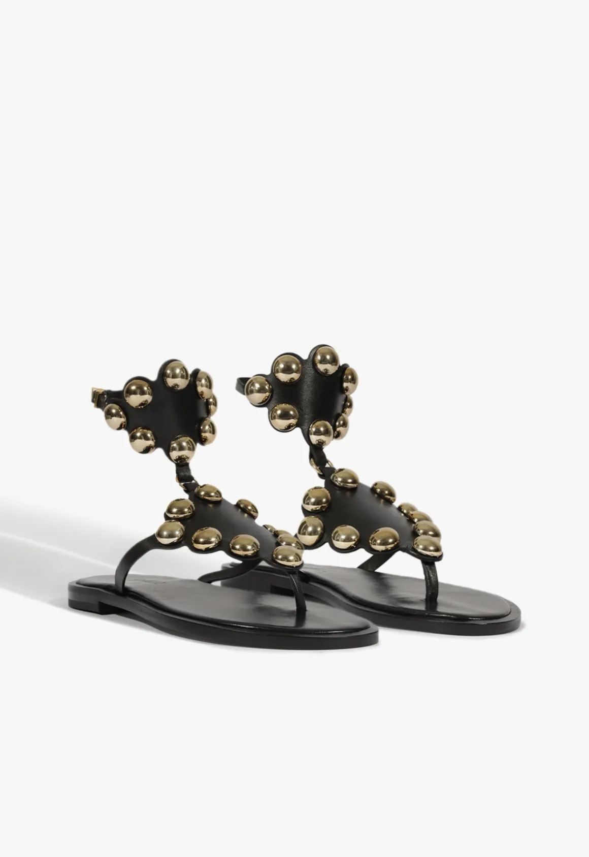 Mist Black Leather Flat Sandal