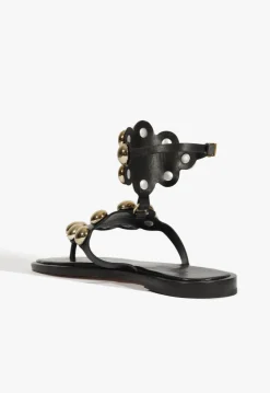 Mist Black Leather Flat Sandal