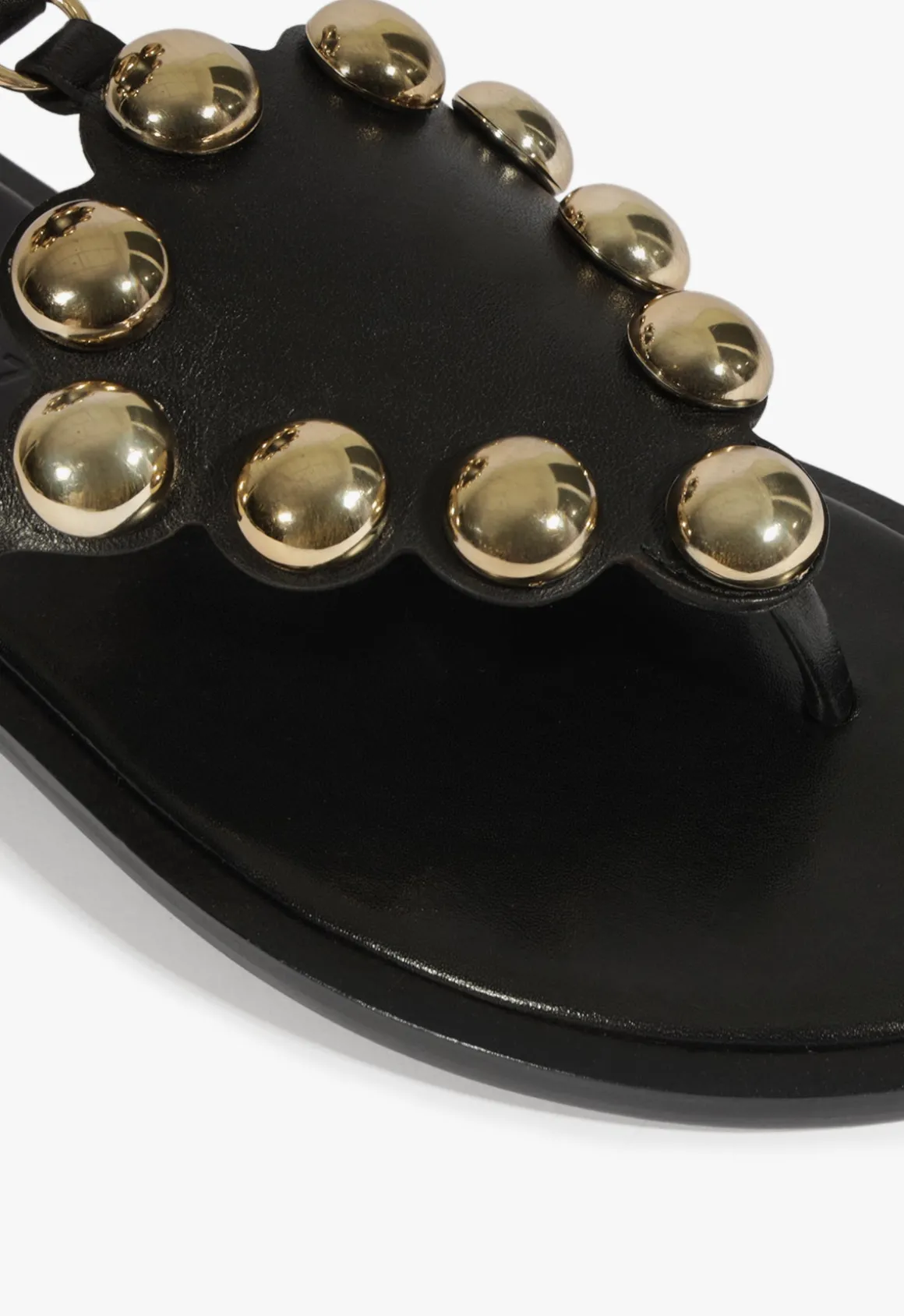 Mist Black Leather Flat Sandal