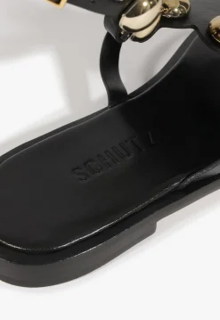 Mist Black Leather Flat Sandal