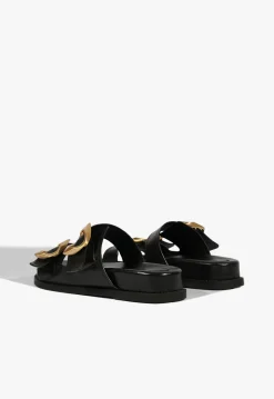 Olga Black Leather Sporty Sandal