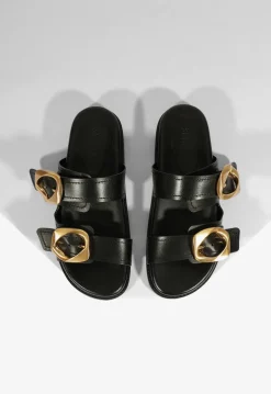 Olga Black Leather Sporty Sandal
