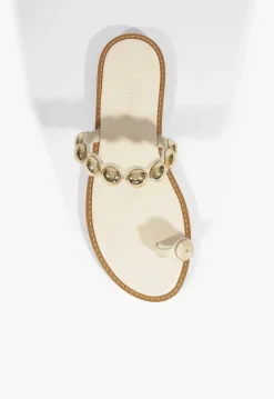 Romy White Leather Flat Sandal